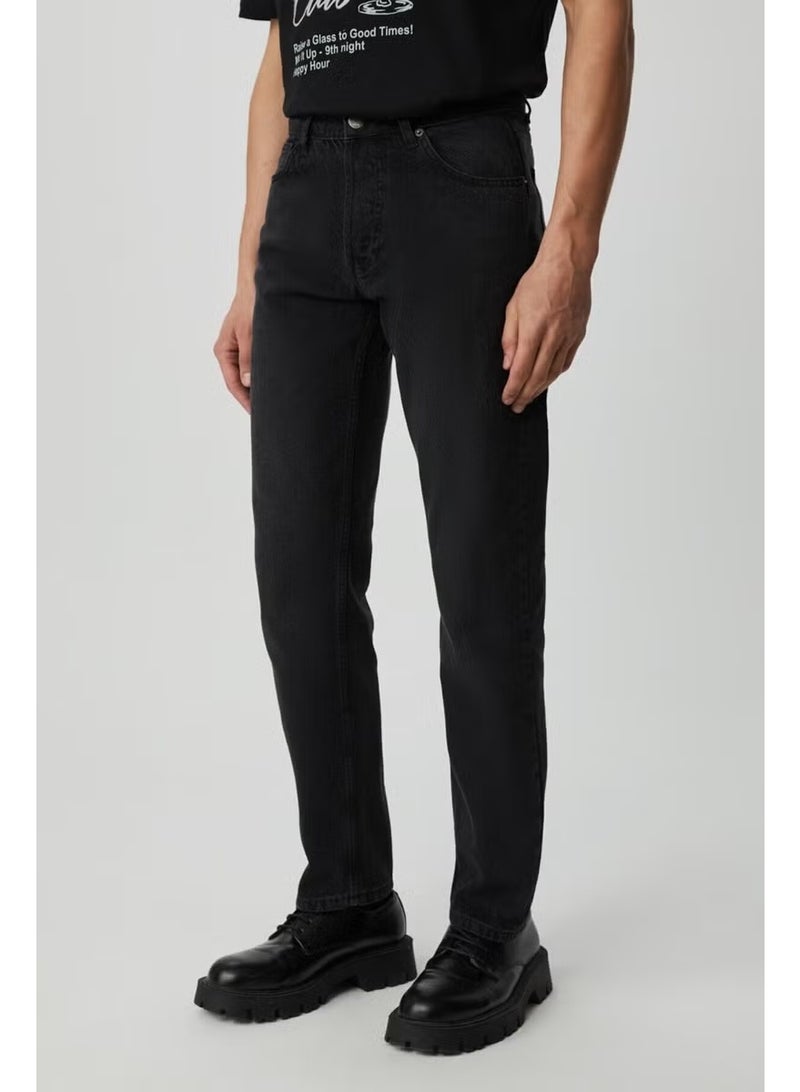 GRIMELANGE Men's Regular Fit Relaxed Cut Thick Textured Wash Effect Magic Denim Anthracite Jeans - Image 3